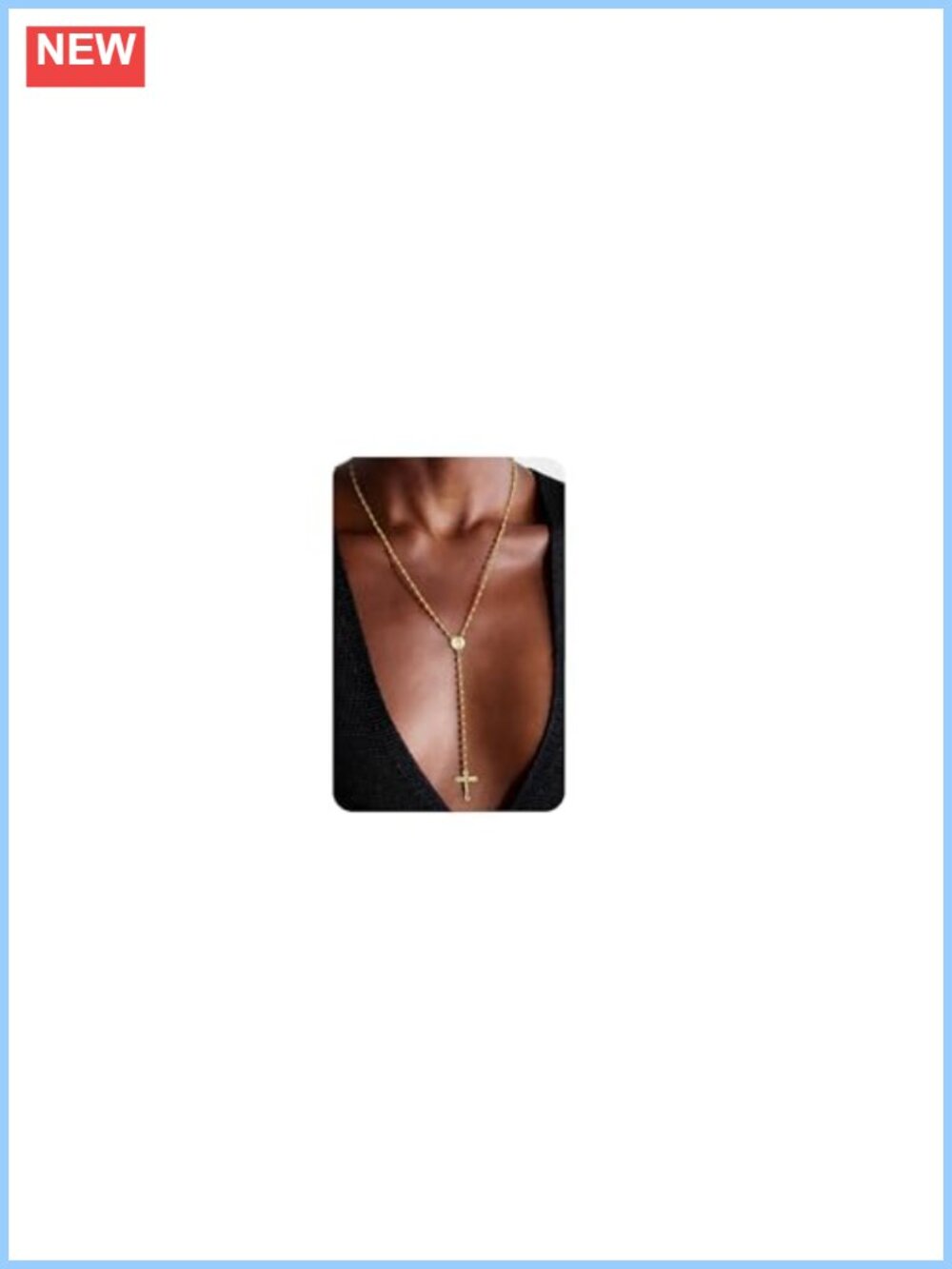 16k Gold Plated Lariat Y Necklace CZ Drop Cross Rosary Chain
